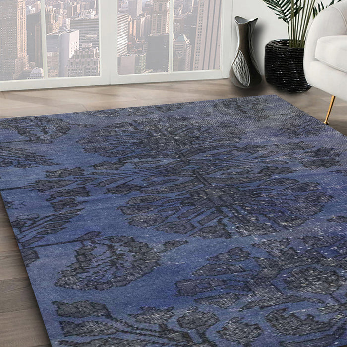 Abstract Dark Blue Grey Blue Modern Rug in Family Room, abs2449
