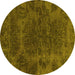 Round Abstract Yellow Modern Rug, abs2449yw