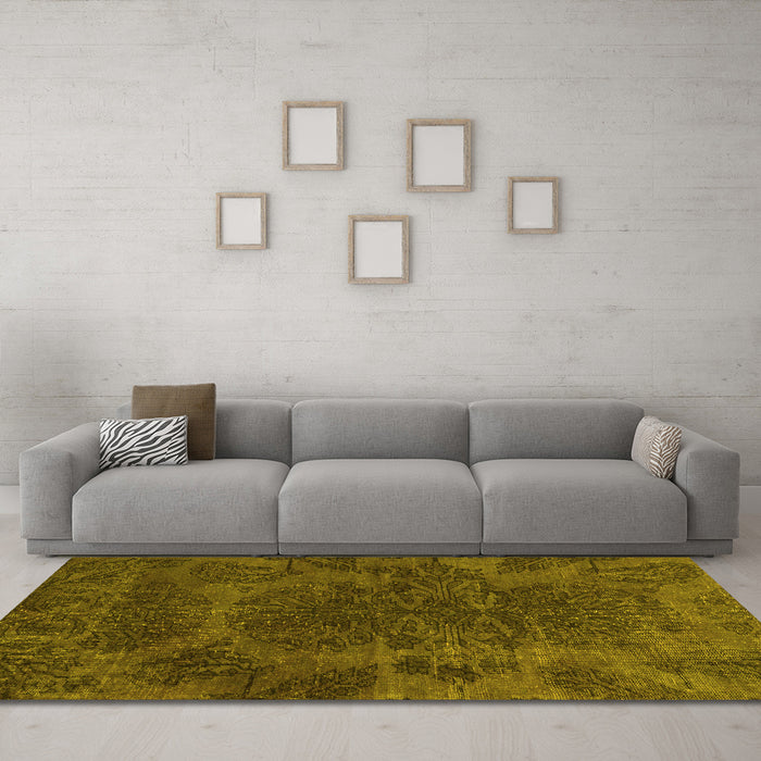 Machine Washable Abstract Yellow Modern Rug in a Living Room, wshabs2449yw
