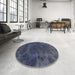 Round Abstract Dark Blue Grey Blue Modern Rug in a Office, abs2449