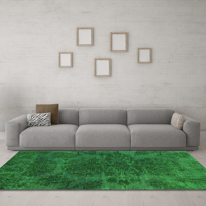 Machine Washable Abstract Green Modern Area Rugs in a Living Room,, wshabs2449grn
