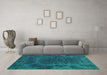 Machine Washable Abstract Turquoise Modern Area Rugs in a Living Room,, wshabs2449turq