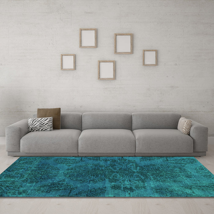 Machine Washable Abstract Turquoise Modern Area Rugs in a Living Room,, wshabs2449turq