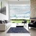 Square Abstract Dark Blue Grey Blue Modern Rug in a Living Room, abs2449