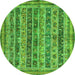 Round Machine Washable Abstract Green Modern Area Rugs, wshabs2450grn