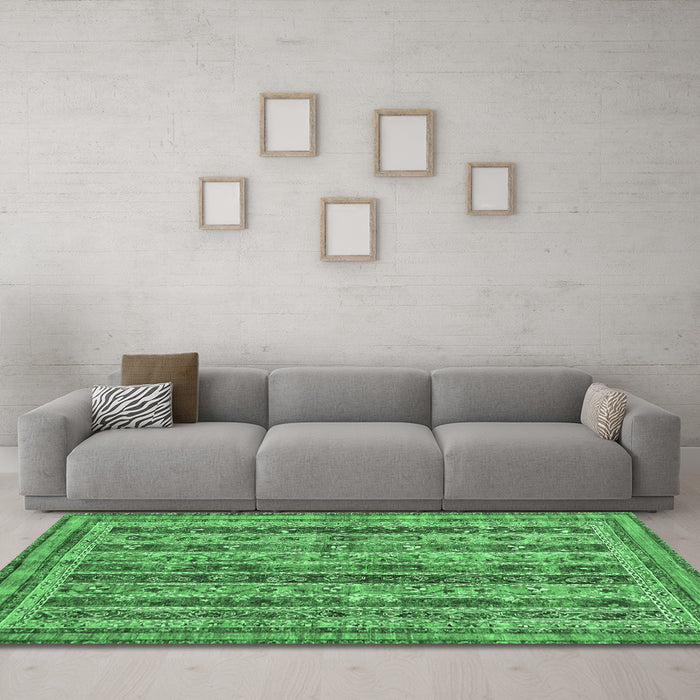 Machine Washable Abstract Emerald Green Modern Area Rugs in a Living Room,, wshabs2450emgrn