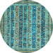 Round Machine Washable Abstract Light Blue Modern Rug, wshabs2450lblu