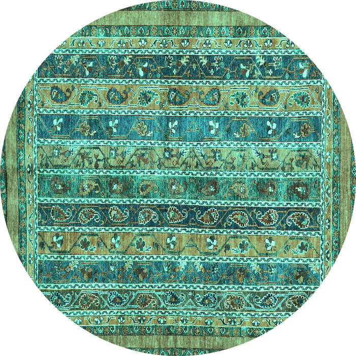 Round Machine Washable Abstract Turquoise Modern Area Rugs, wshabs2450turq