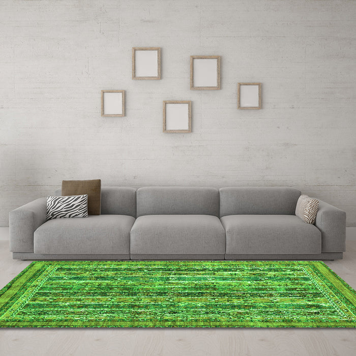 Machine Washable Abstract Green Modern Area Rugs in a Living Room,, wshabs2450grn
