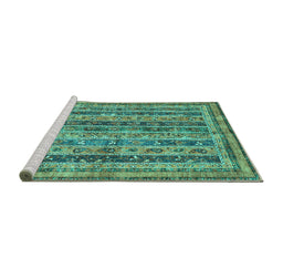 Sideview of Machine Washable Abstract Turquoise Modern Area Rugs, wshabs2450turq