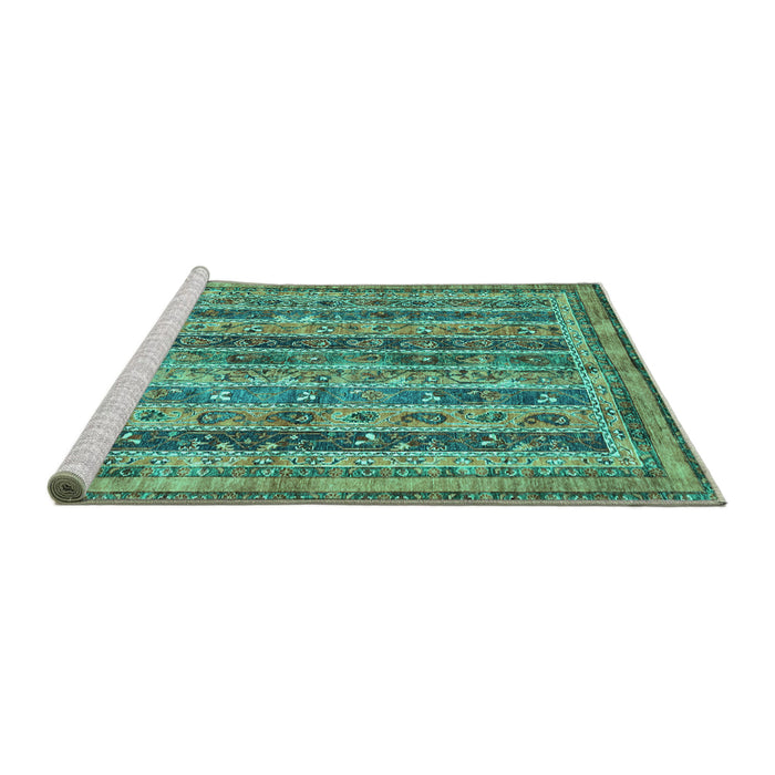 Sideview of Machine Washable Abstract Turquoise Modern Area Rugs, wshabs2450turq