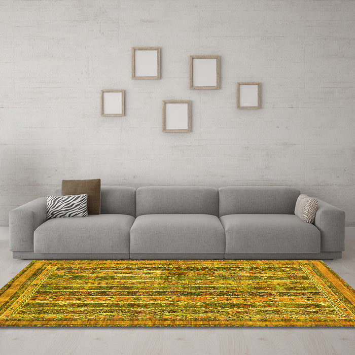 Machine Washable Abstract Yellow Modern Rug in a Living Room, wshabs2450yw