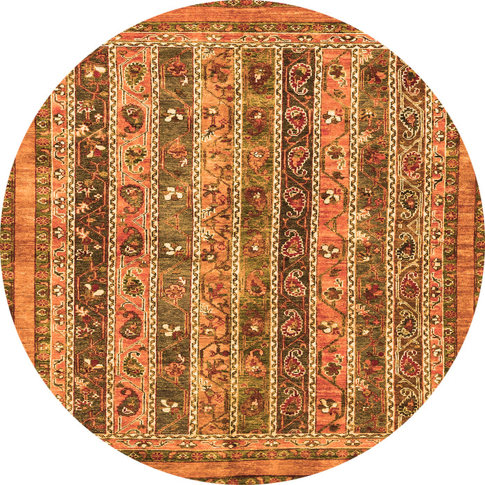 Round Machine Washable Abstract Orange Modern Area Rugs, wshabs2450org