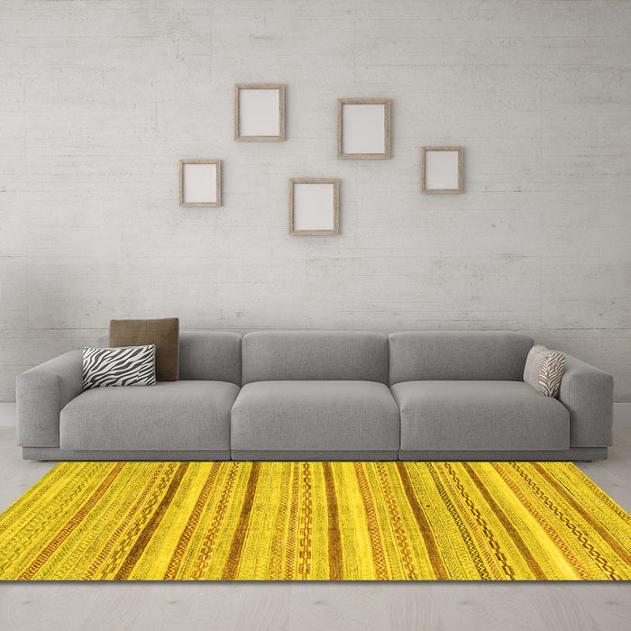 Machine Washable Abstract Yellow Modern Rug in a Living Room, wshabs2451yw