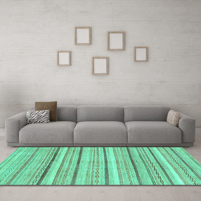 Machine Washable Abstract Turquoise Modern Area Rugs in a Living Room,, wshabs2451turq