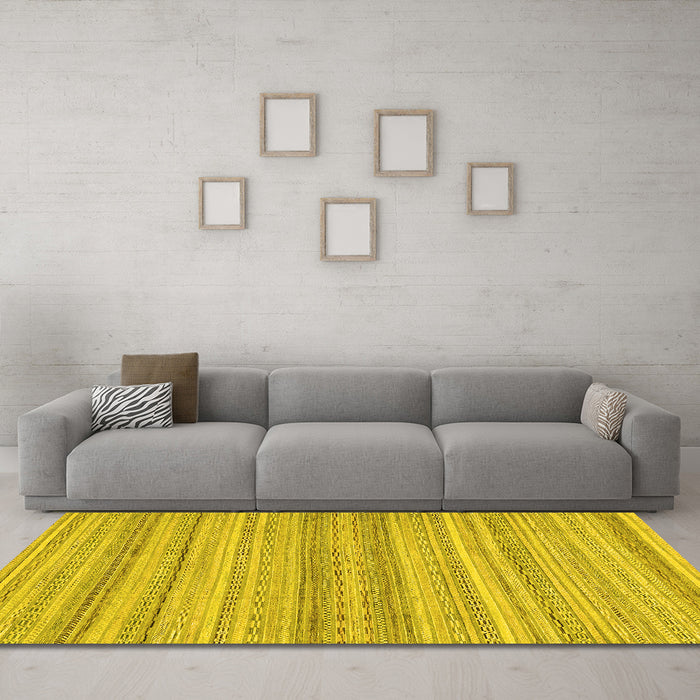 Machine Washable Abstract Yellow Modern Rug in a Living Room, wshabs2452yw