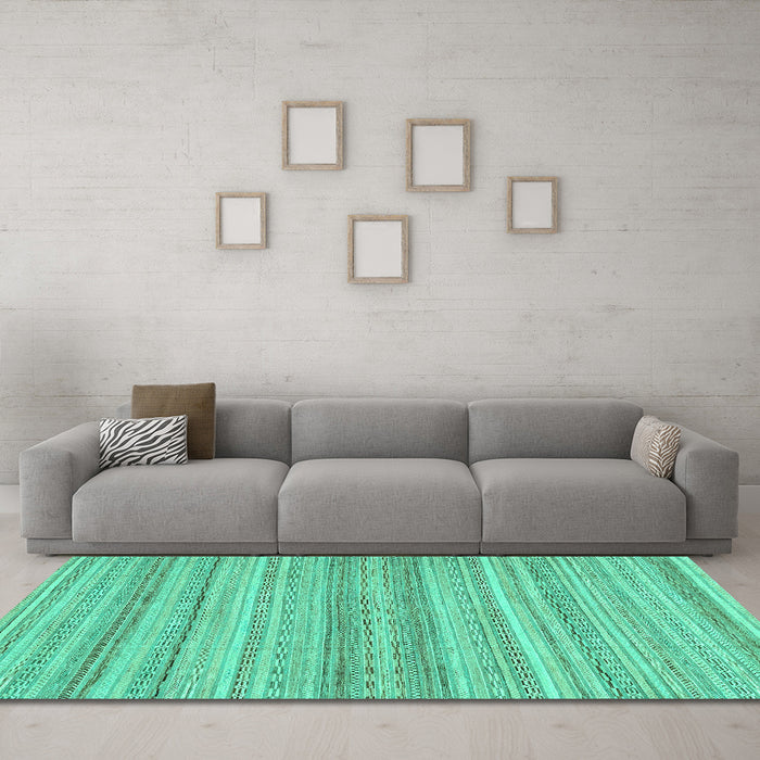 Machine Washable Abstract Turquoise Modern Area Rugs in a Living Room,, wshabs2452turq