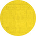 Round Abstract Yellow Modern Rug, abs2453yw