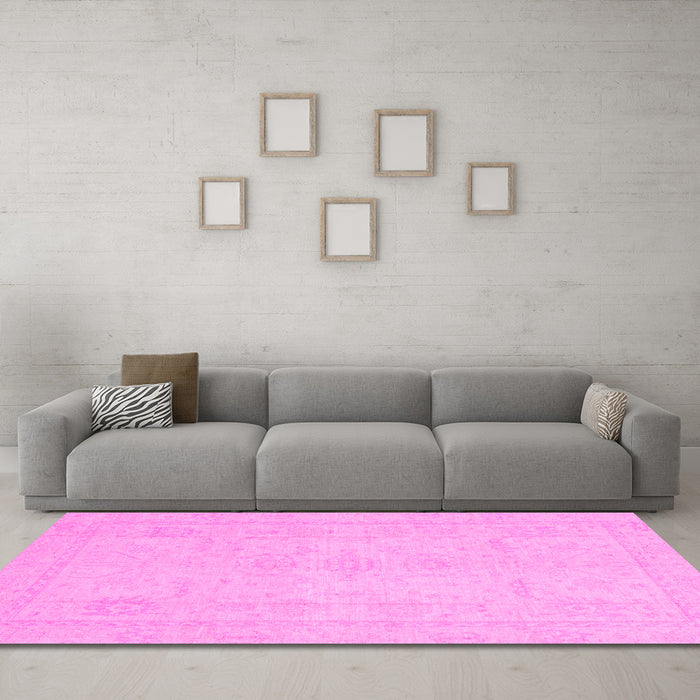 Machine Washable Abstract Pink Modern Rug in a Living Room, wshabs2453pnk