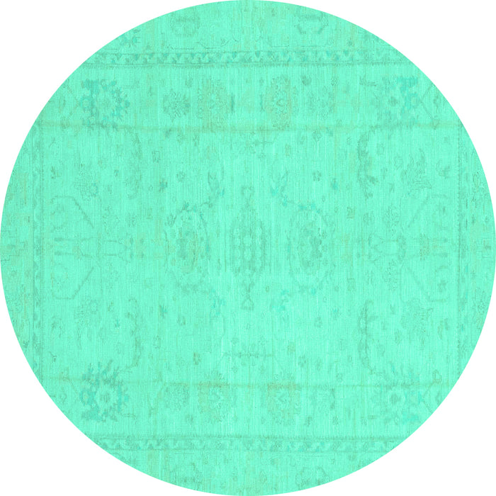 Round Abstract Turquoise Modern Rug, abs2453turq