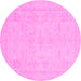 Round Machine Washable Abstract Pink Modern Rug, wshabs2453pnk