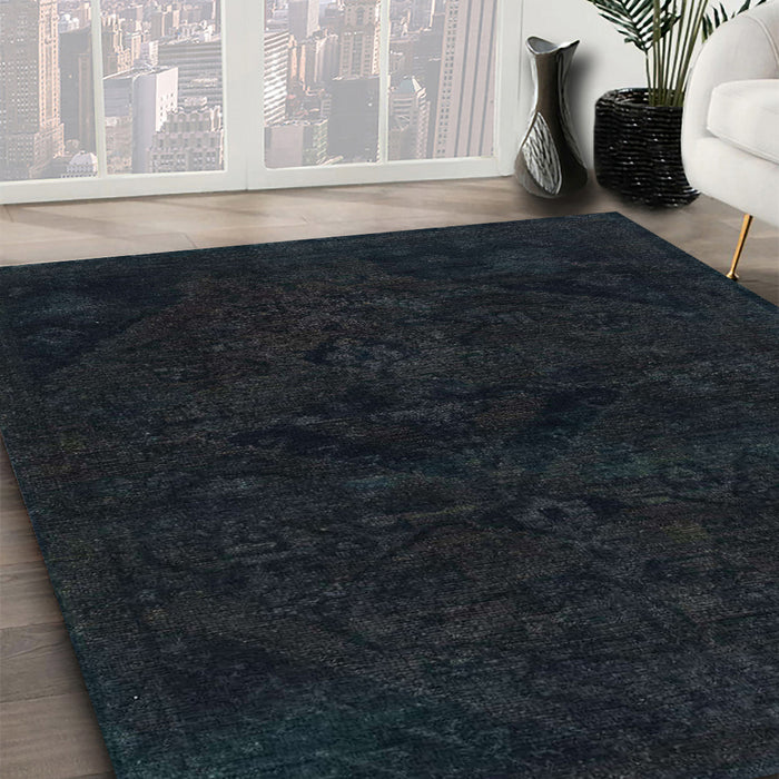 Machine Washable Abstract Dark Slate Gray Green Rug in a Family Room, wshabs2454