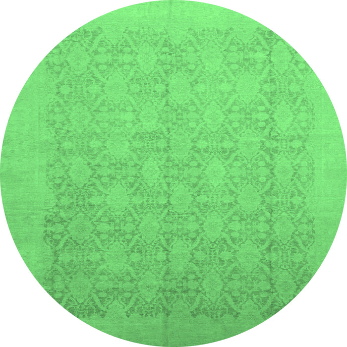 Round Machine Washable Oriental Emerald Green Traditional Area Rugs, wshabs2455emgrn