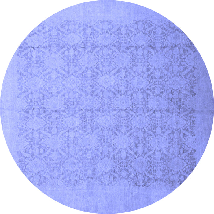 Round Machine Washable Oriental Blue Traditional Rug, wshabs2455blu
