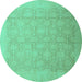 Round Oriental Turquoise Traditional Rug, abs2455turq