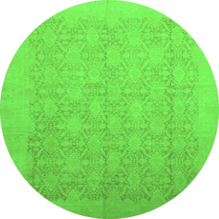 Round Machine Washable Oriental Green Traditional Area Rugs, wshabs2455grn