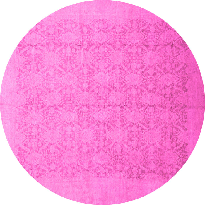 Round Machine Washable Oriental Pink Traditional Rug, wshabs2455pnk