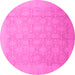 Round Machine Washable Oriental Pink Traditional Rug, wshabs2455pnk