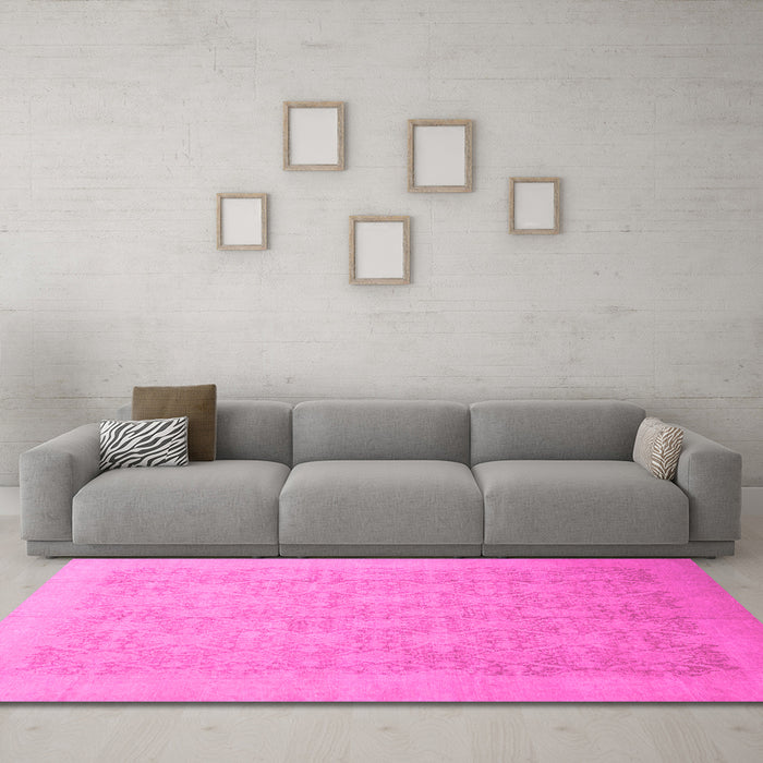 Machine Washable Oriental Pink Traditional Rug in a Living Room, wshabs2455pnk