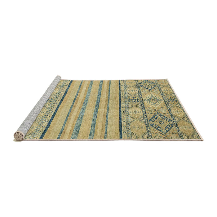 Sideview of Machine Washable Abstract Brass Green Rug, wshabs2456