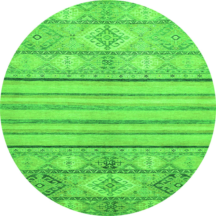 Round Machine Washable Abstract Green Modern Area Rugs, wshabs2456grn