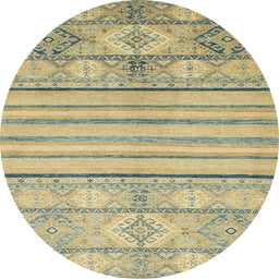 Round Machine Washable Abstract Brass Green Rug, wshabs2456