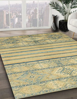 Abstract Copper Green Modern Rug in Family Room, abs2456