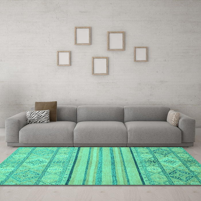 Machine Washable Abstract Turquoise Modern Area Rugs in a Living Room,, wshabs2456turq