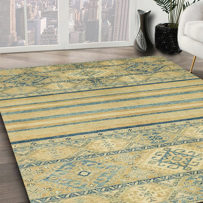 Abstract Copper Green Modern Rug in Family Room, abs2456