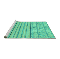 Sideview of Machine Washable Abstract Turquoise Modern Area Rugs, wshabs2456turq
