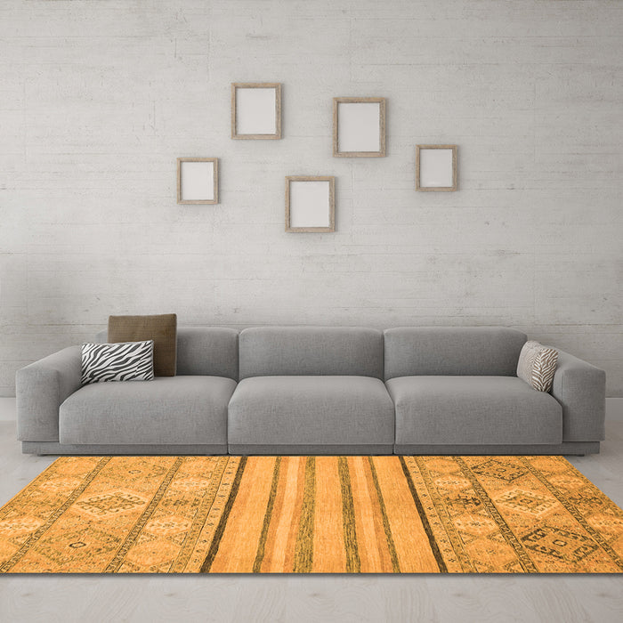 Machine Washable Abstract Orange Modern Area Rugs in a Living Room, wshabs2456org