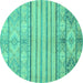 Round Abstract Turquoise Modern Rug, abs2456turq