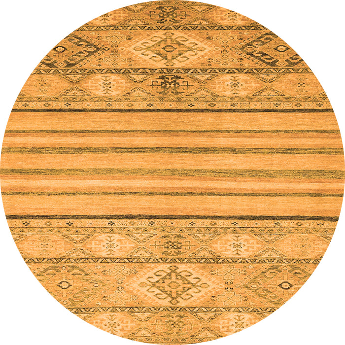 Round Machine Washable Abstract Orange Modern Area Rugs, wshabs2456org