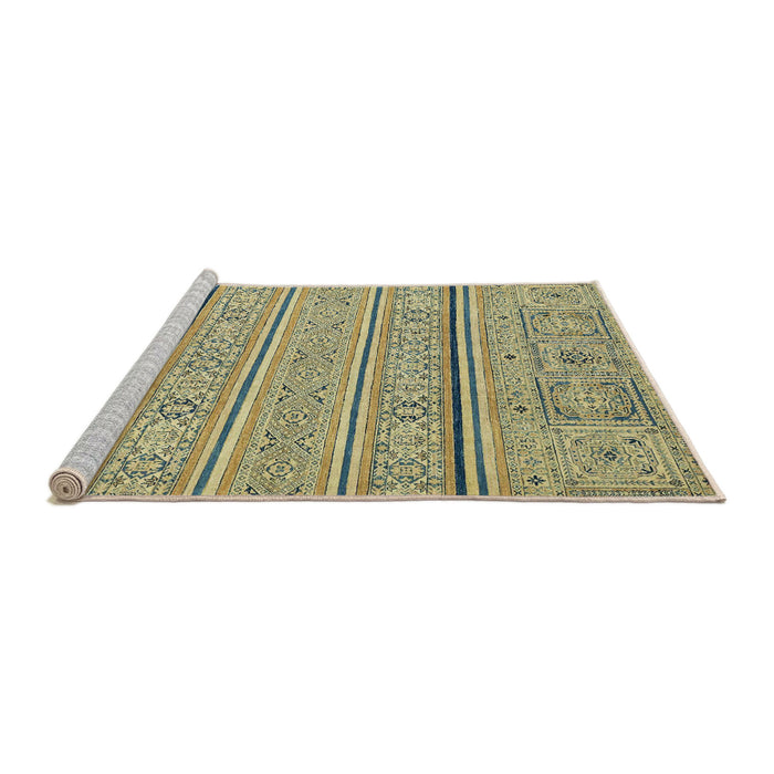Sideview of Machine Washable Abstract Dark Moccasin Green Rug, wshabs2457