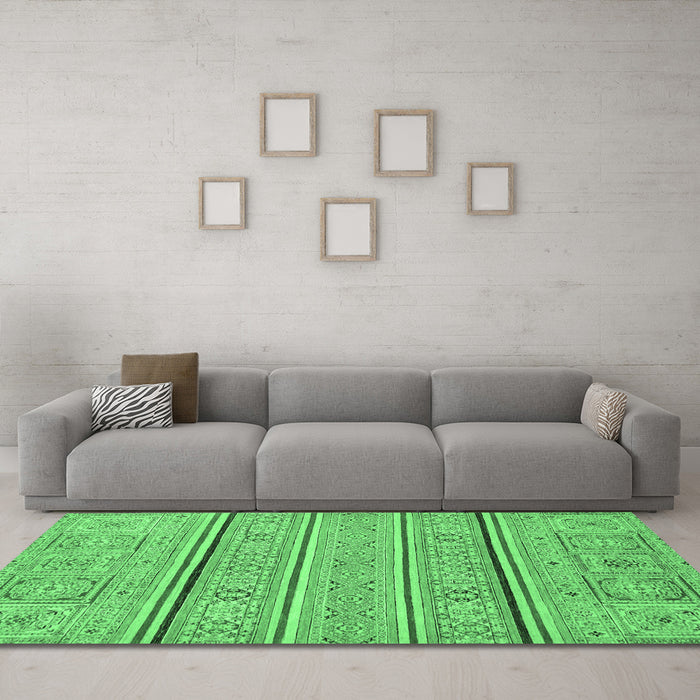 Machine Washable Abstract Emerald Green Modern Area Rugs in a Living Room,, wshabs2457emgrn