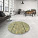 Round Abstract Dark Green Modern Rug in a Office, abs2457