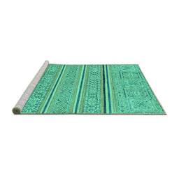 Sideview of Machine Washable Abstract Turquoise Modern Area Rugs, wshabs2457turq