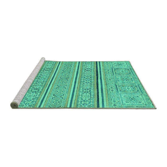 Sideview of Machine Washable Abstract Turquoise Modern Area Rugs, wshabs2457turq