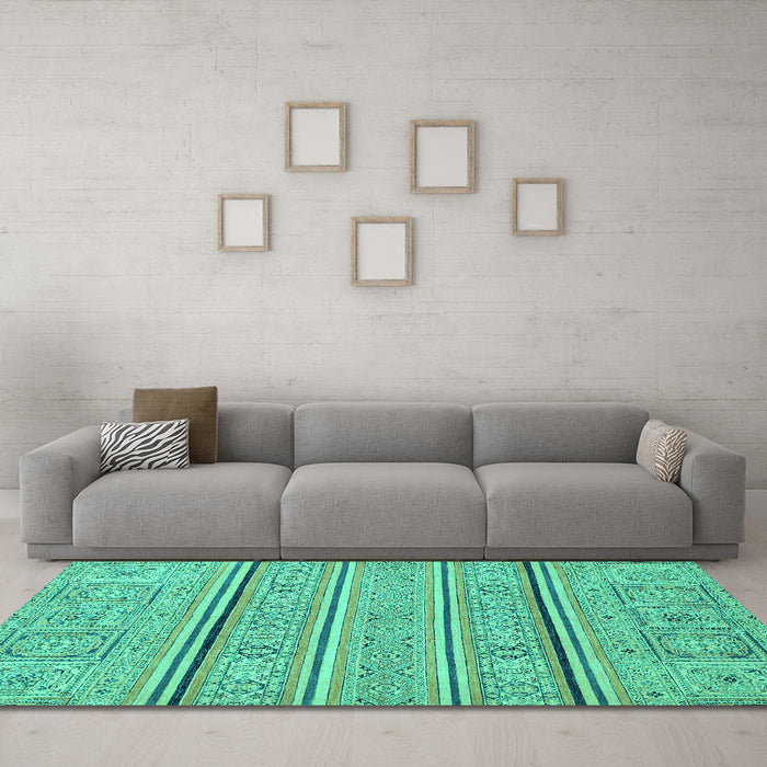 Machine Washable Abstract Turquoise Modern Area Rugs in a Living Room,, wshabs2457turq
