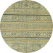 Round Abstract Dark Green Modern Rug, abs2457